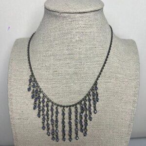 Vintage Rose Black Glass Bead Bib Necklace Antique Tone